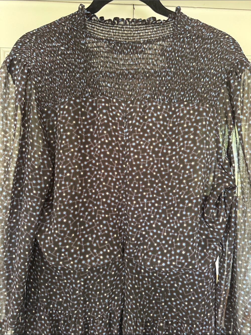 Smocked Neck Black Pattern Midi Dress - Cefinn - Picture 5 of 5